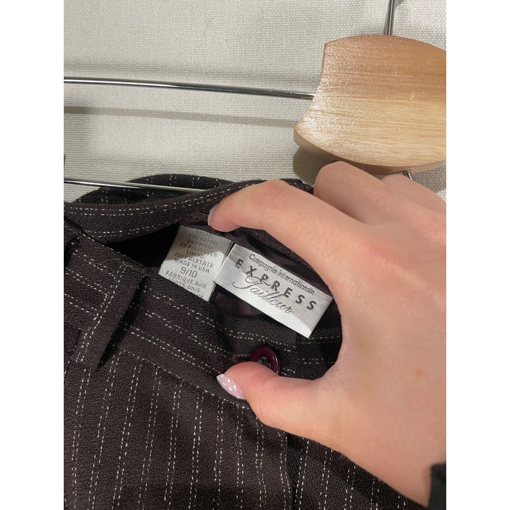 Vintage Express Pinstripe Pleated Trousers Brown High Rise Tapered Pants 9/10 - Picture 4 of 8